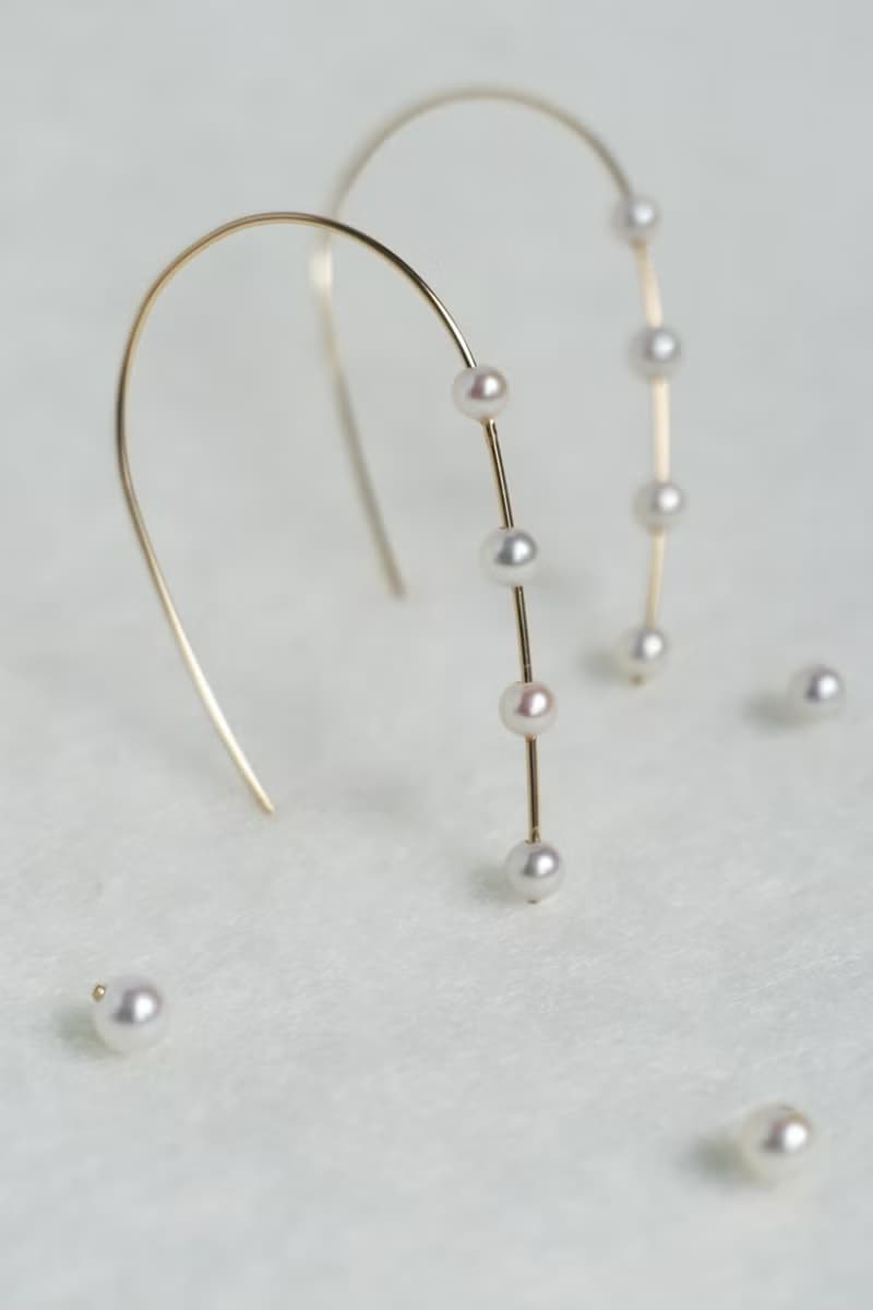 天然正圓淡水珍珠耳環 注金耳環 14Kgf Four Dews earrings