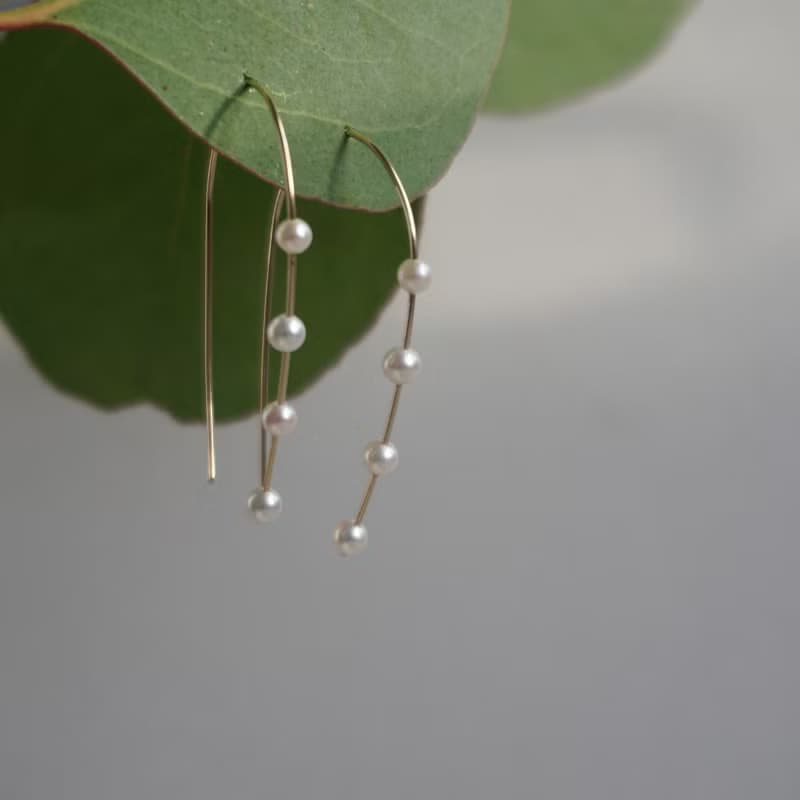 天然正圓淡水珍珠耳環 注金耳環 14Kgf Four Dews earrings