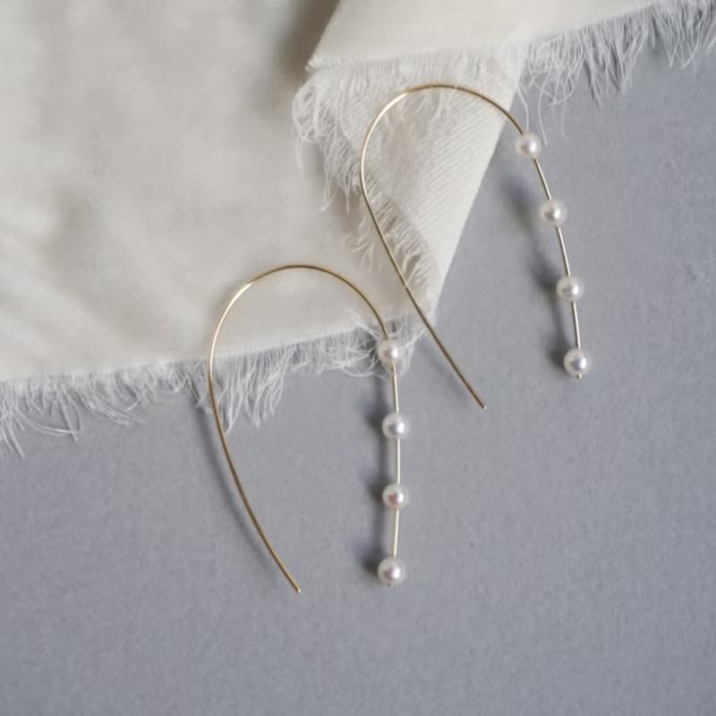 天然正圓淡水珍珠耳環 注金耳環 14Kgf Four Dews earrings