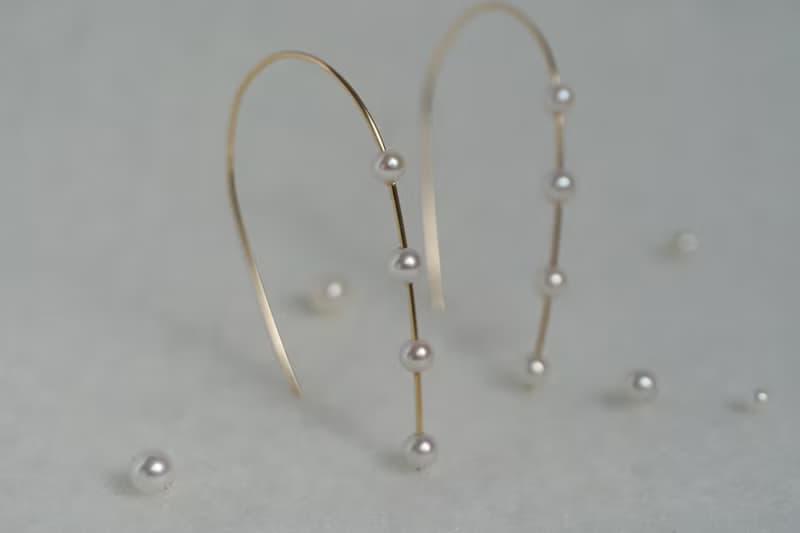 天然正圓淡水珍珠耳環 注金耳環 14Kgf Four Dews earrings