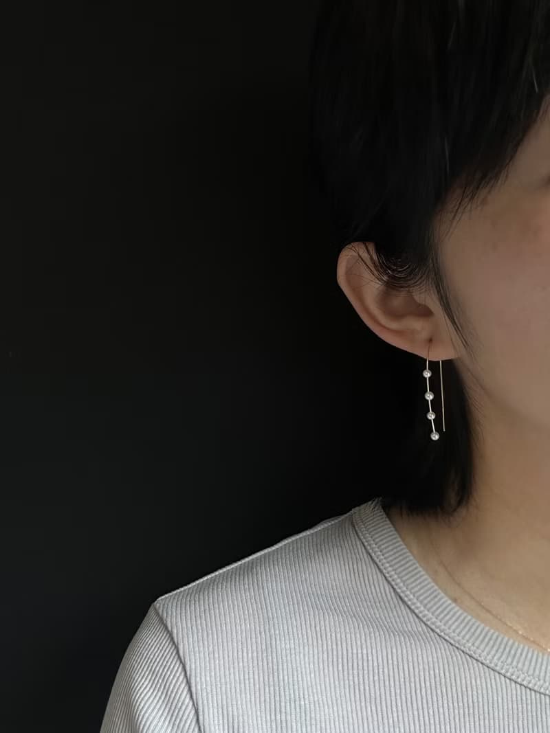 天然正圓淡水珍珠耳環 注金耳環 14Kgf Four Dews earrings