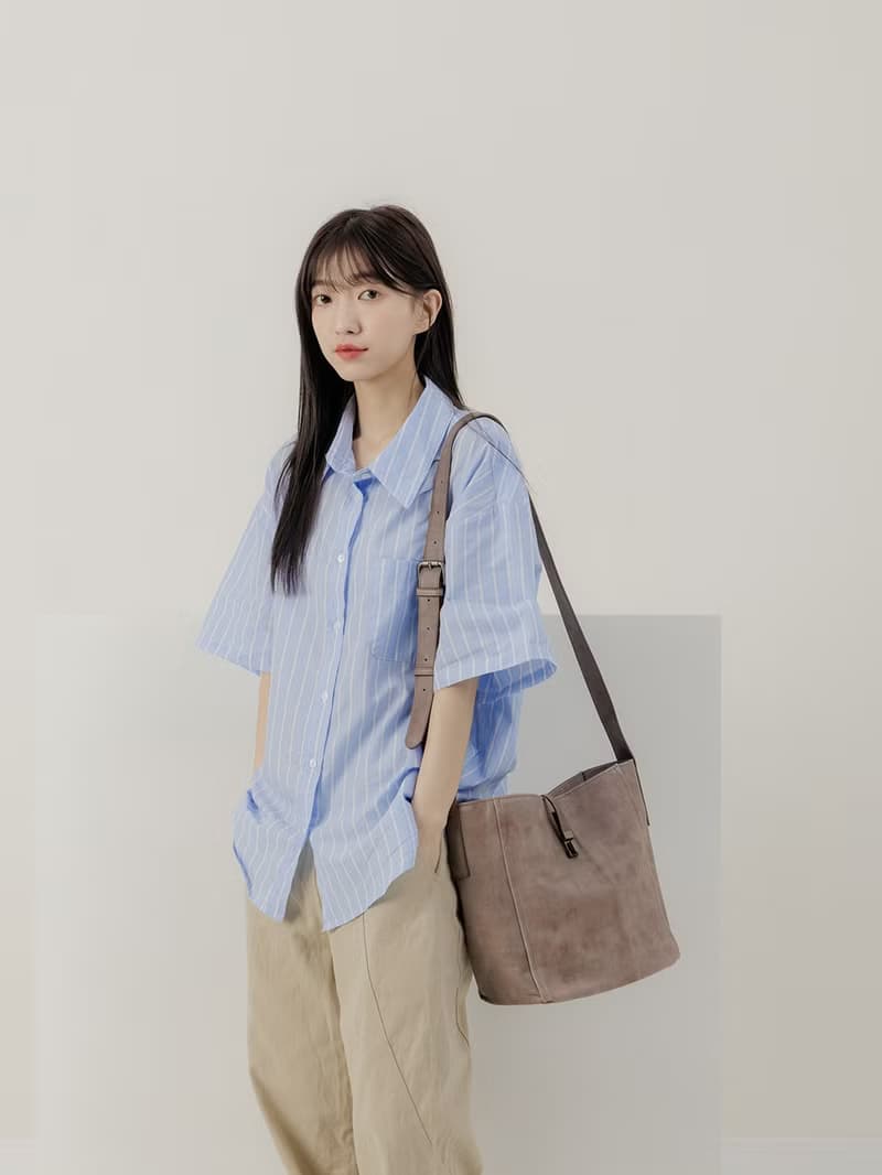 supportingrole 真皮極簡四方都市肩側背包  奶茶咖啡