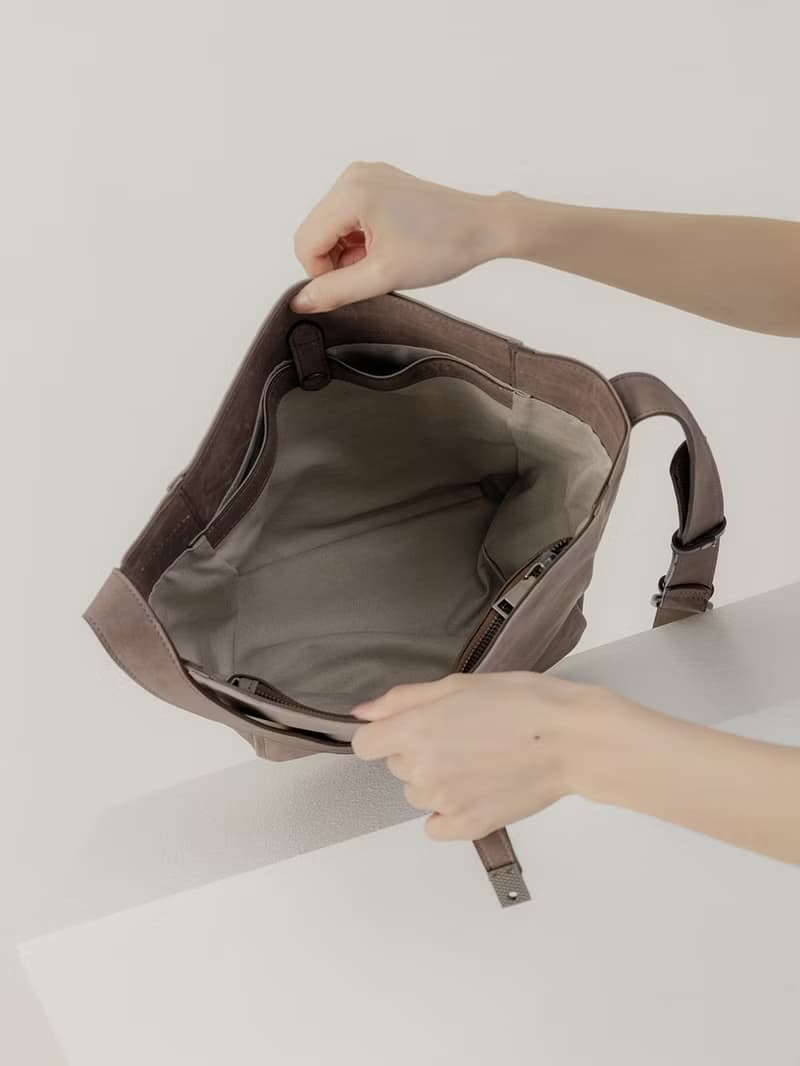 supportingrole 真皮極簡四方都市肩側背包  奶茶咖啡