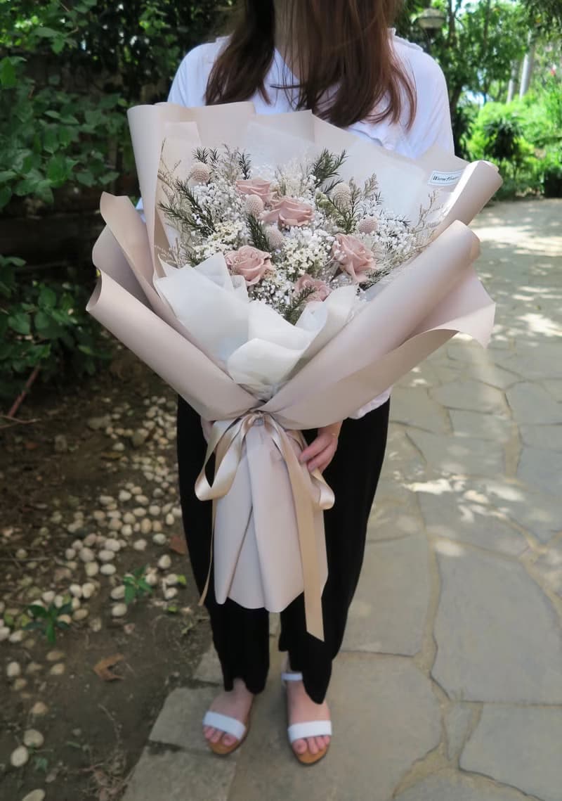 大型/巨型永生花束 － 奶茶裸 | 情人節花束/求婚花束/永生花束