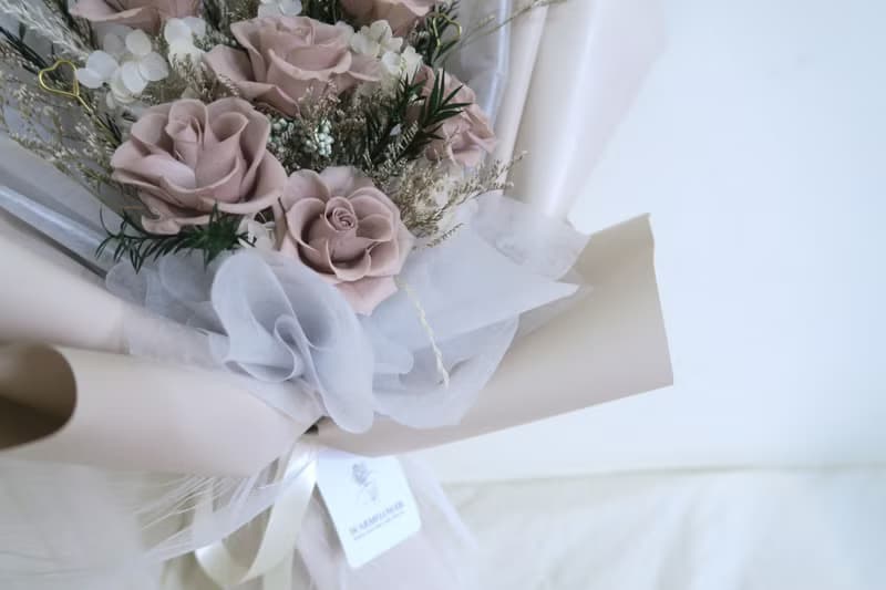 大型/巨型永生花束 － 奶茶裸 | 情人節花束/求婚花束/永生花束