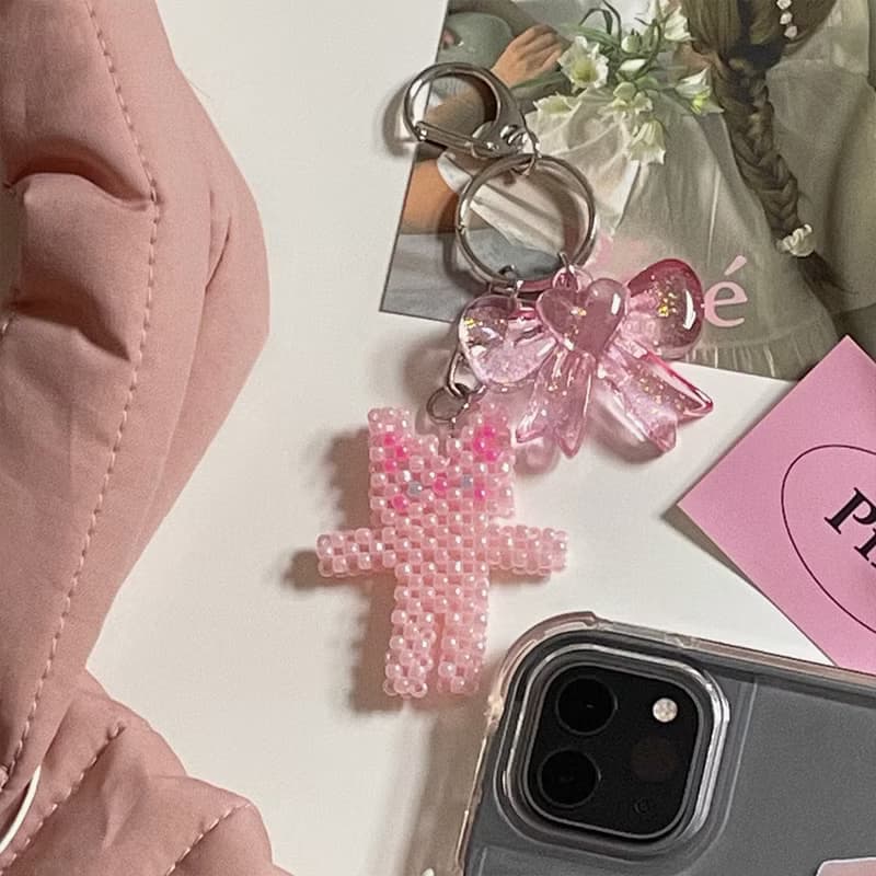 Pink gomyammi cat beads keyring keychain