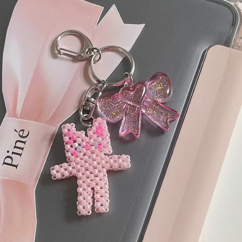 Pink gomyammi cat beads keyring keychain