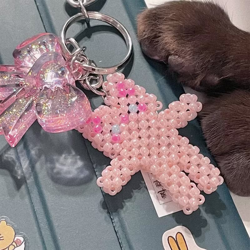 Pink gomyammi cat beads keyring keychain