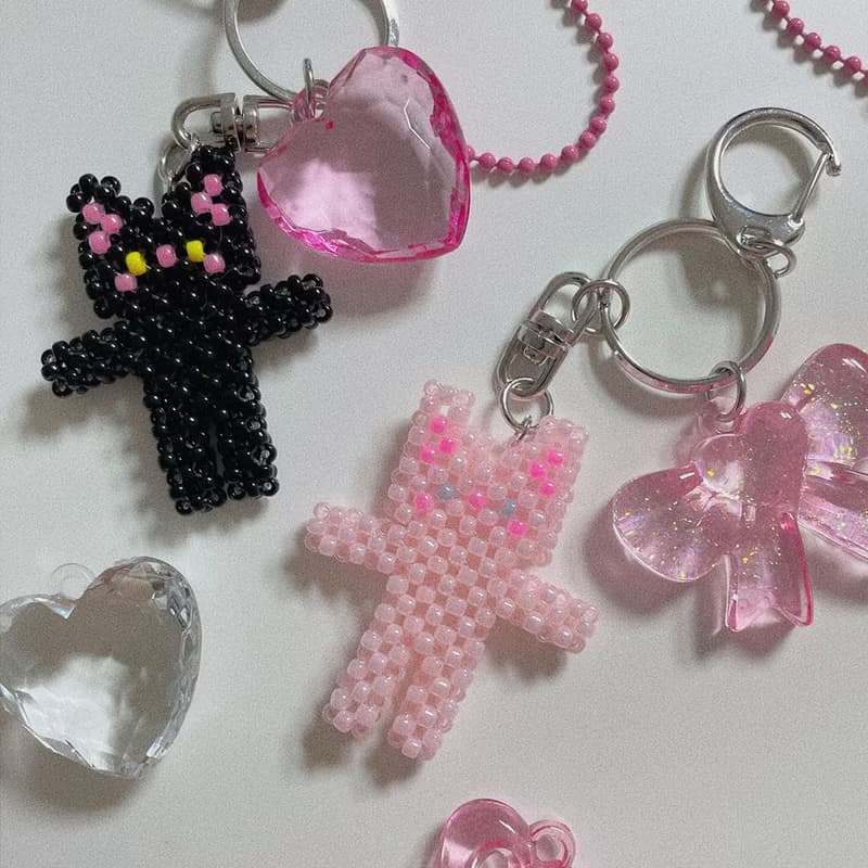 Pink gomyammi cat beads keyring keychain