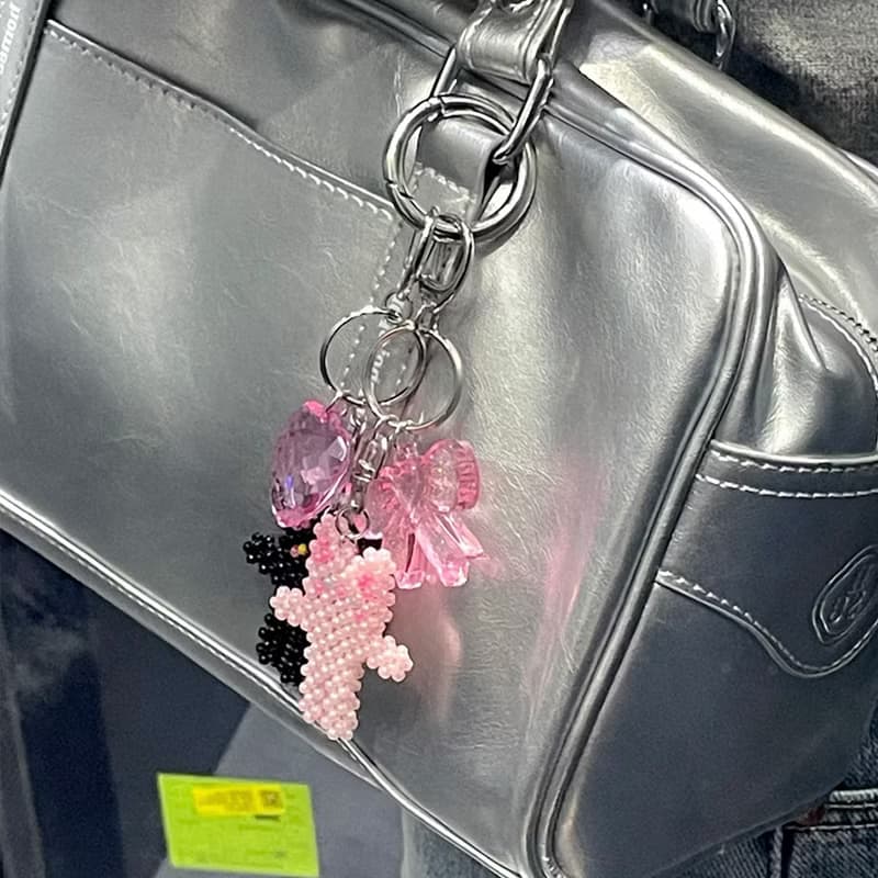 Pink gomyammi cat beads keyring keychain