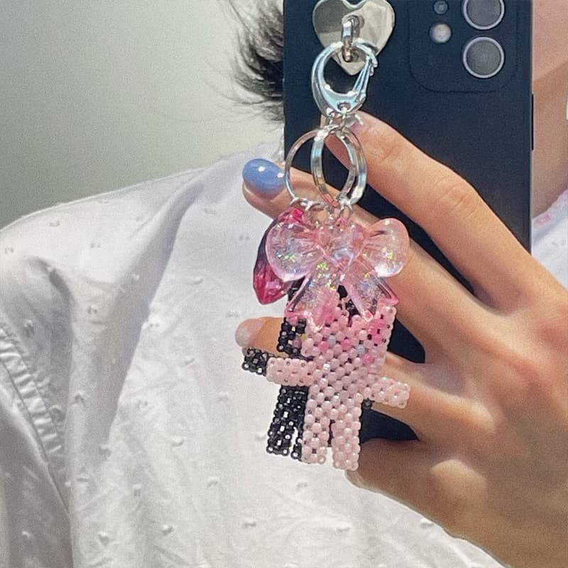 Pink gomyammi cat beads keyring keychain