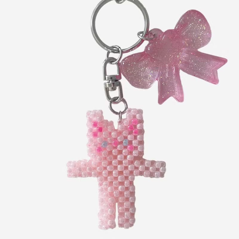 Pink gomyammi cat beads keyring keychain