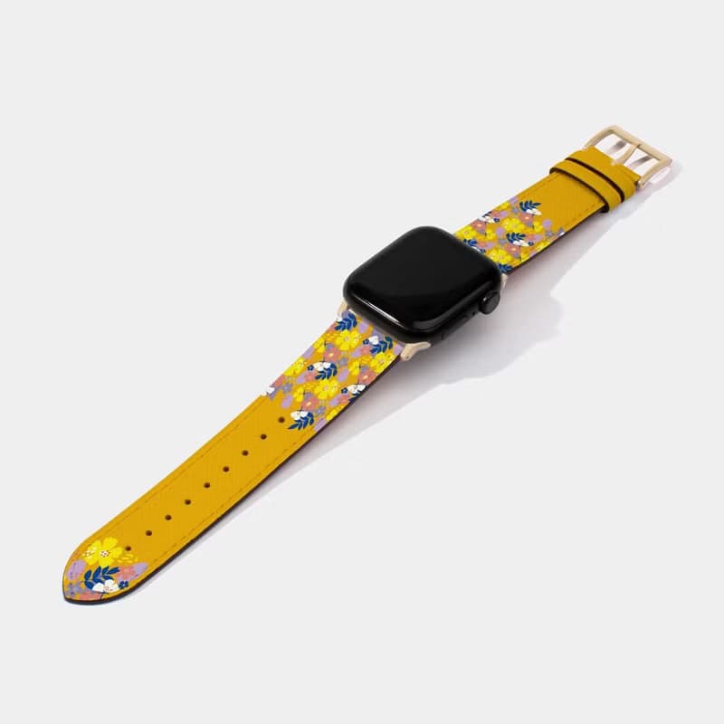 繁花花園圖案黃色蘋果錶帶 Apple Watch 4/5/6/7/8/9/SE/Ultra