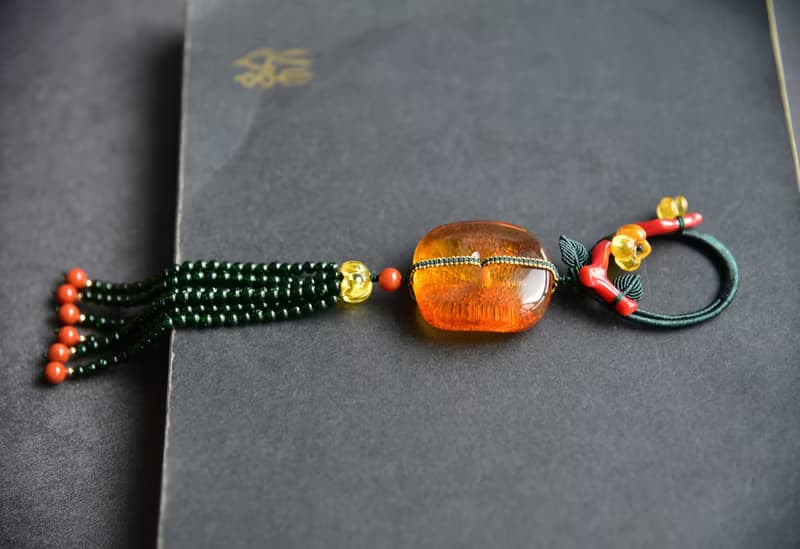 【挽枝】Amber天然琥珀平安扣珊瑚復古文藝壓襟吊飾