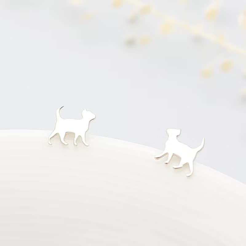 【Angel & Me】可愛 貓 貓咪 一對 s925 純銀耳環 耳夾 生日禮物