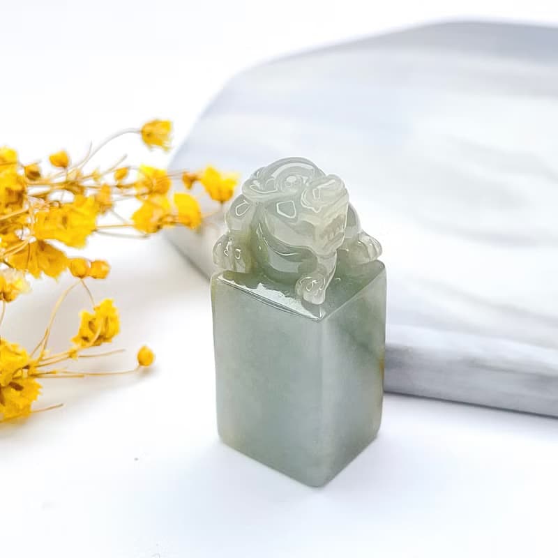 【招財神獸】冰種秋香綠翡翠貔貅玉印章|天然緬甸翡翠A貨|送禮