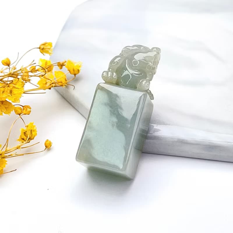 【招財神獸】冰種秋香綠翡翠貔貅玉印章|天然緬甸翡翠A貨|送禮