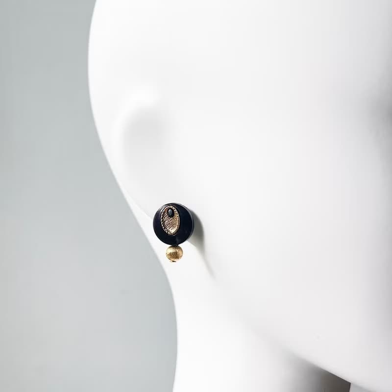 黑色中古樹脂黃銅手工耳環耳釘耳夾復古通勤氣質法式小巧送禮耳飾