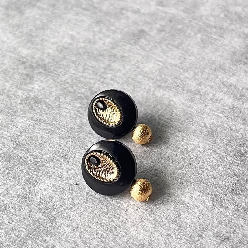 黑色中古樹脂黃銅手工耳環耳釘耳夾復古通勤氣質法式小巧送禮耳飾