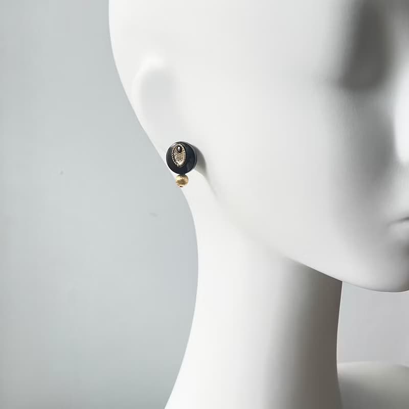 黑色中古樹脂黃銅手工耳環耳釘耳夾復古通勤氣質法式小巧送禮耳飾