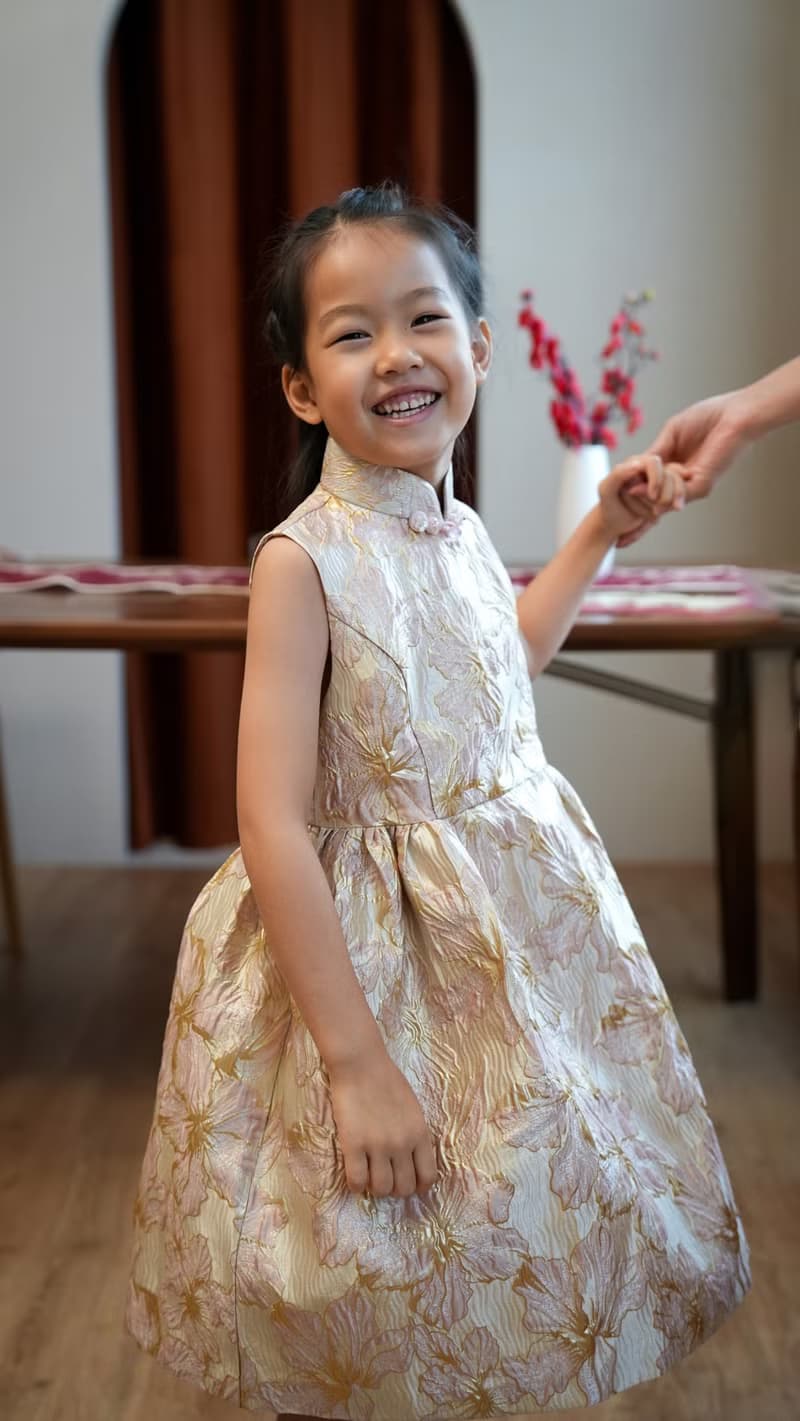 小女孩無袖織錦旗袍 (粉色)