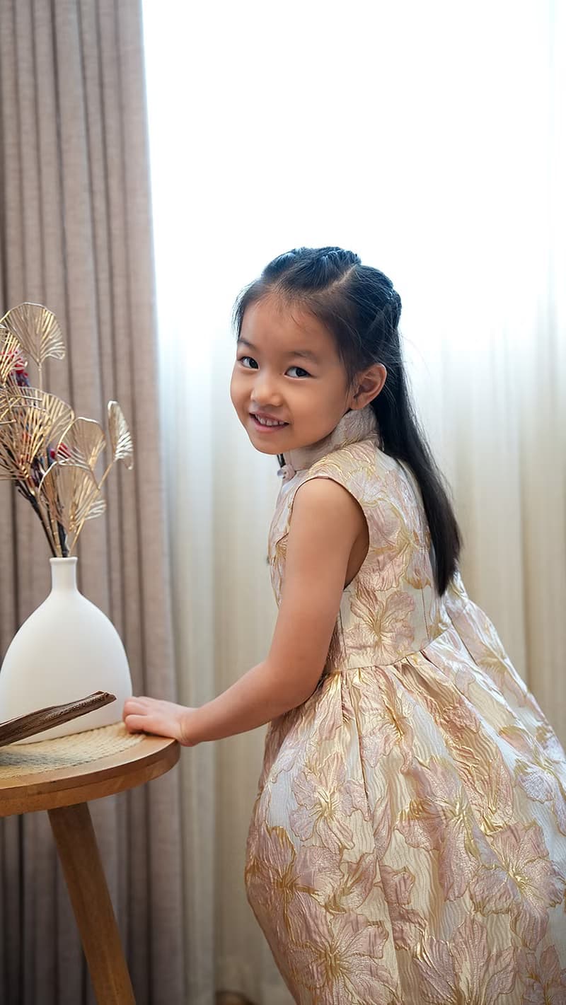 小女孩無袖織錦旗袍 (粉色)