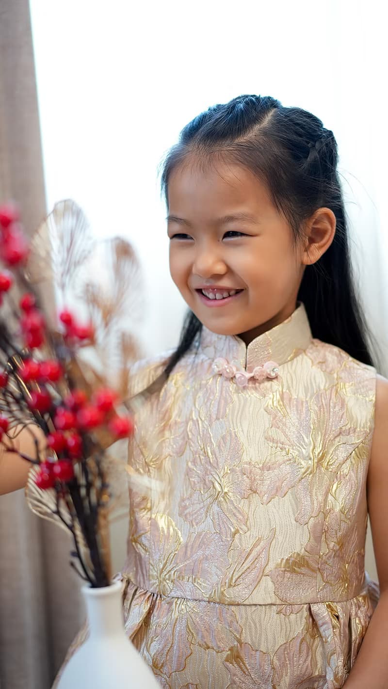 小女孩無袖織錦旗袍 (粉色)