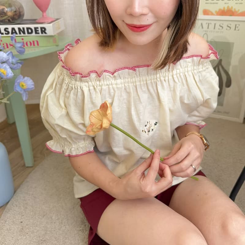 Puffy Top 棉,麻質  襯衫 Vanilla Berry 白色的