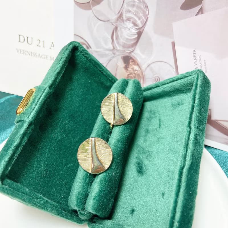 【西洋古董飾品】質感圓線條設計光澤掐絲沙金工藝 耳環 耳夾