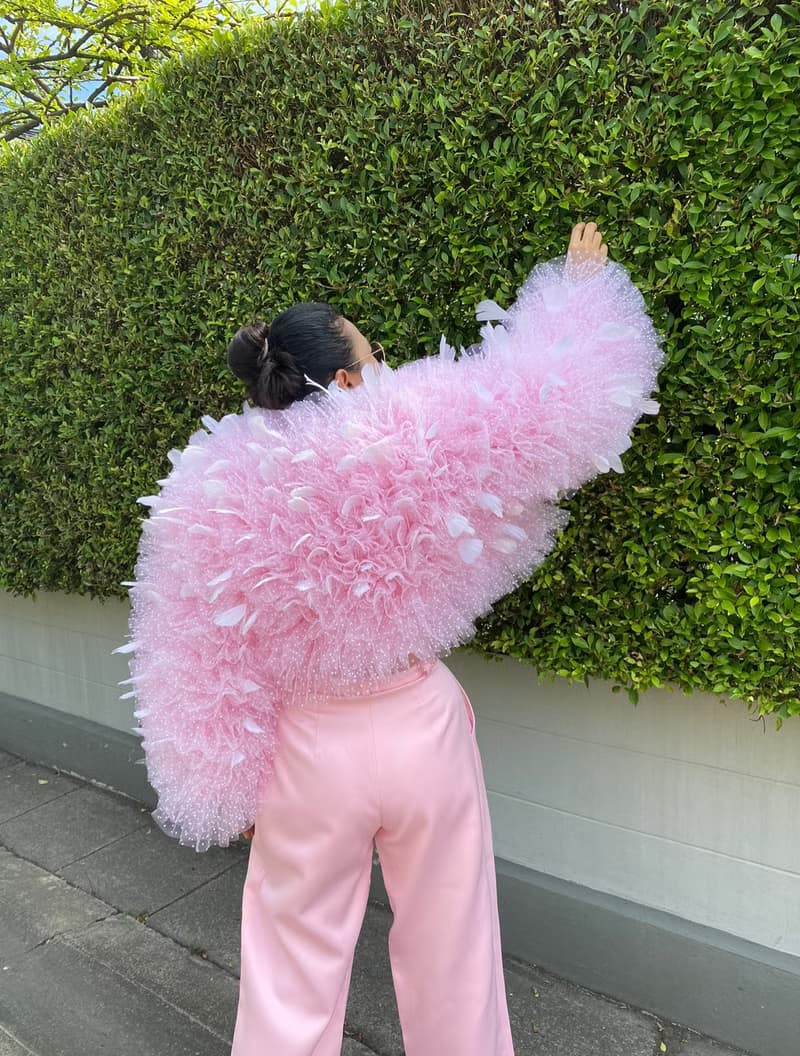 Kira barbie pink tulle cropped jacket trimmed with feathers,Tulle dress women