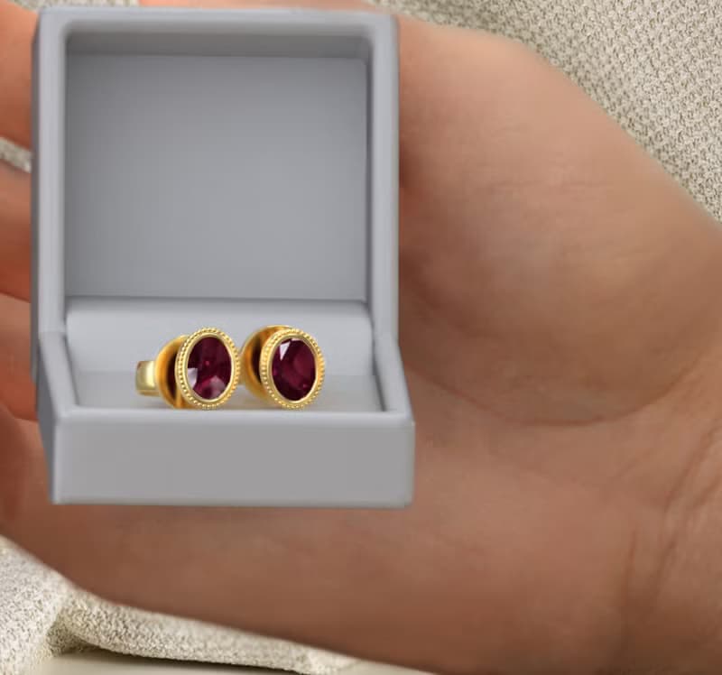 Stud Red Ruby Earring for Woman, Natural Ruby, 925 Silver, Earring Stud