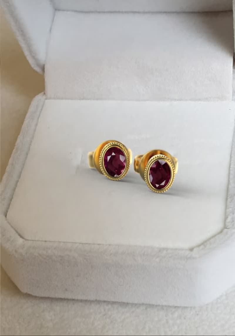 Stud Red Ruby Earring for Woman, Natural Ruby, 925 Silver, Earring Stud
