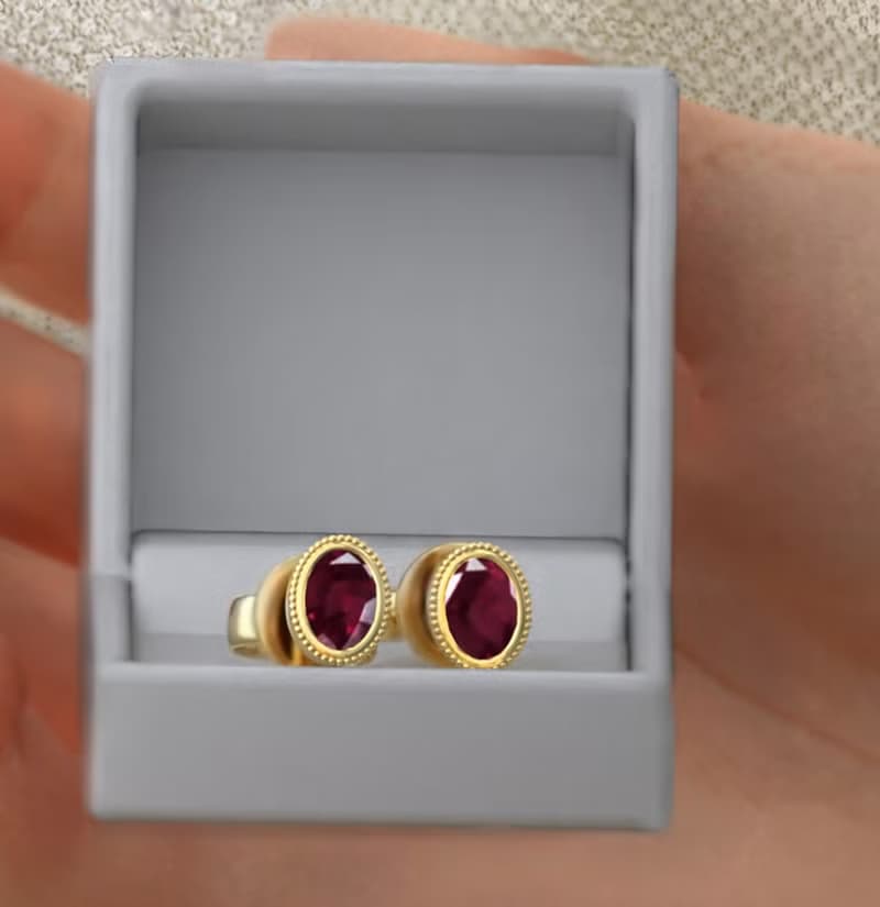 Stud Red Ruby Earring for Woman, Natural Ruby, 925 Silver, Earring Stud