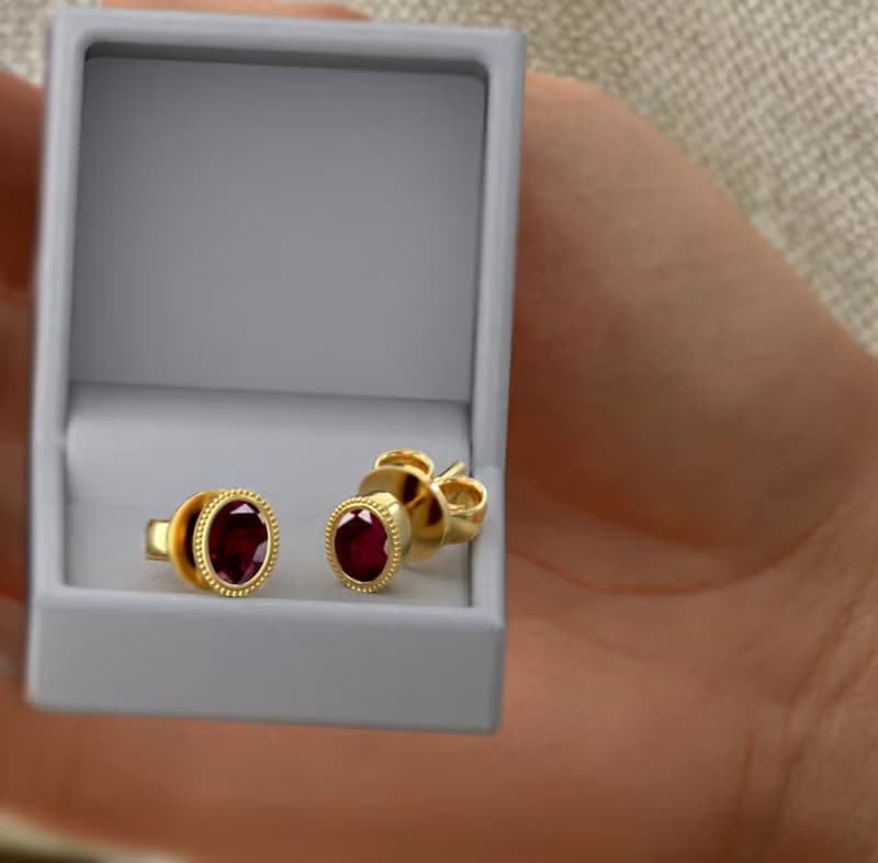 Stud Red Ruby Earring for Woman, Natural Ruby, 925 Silver, Earring Stud