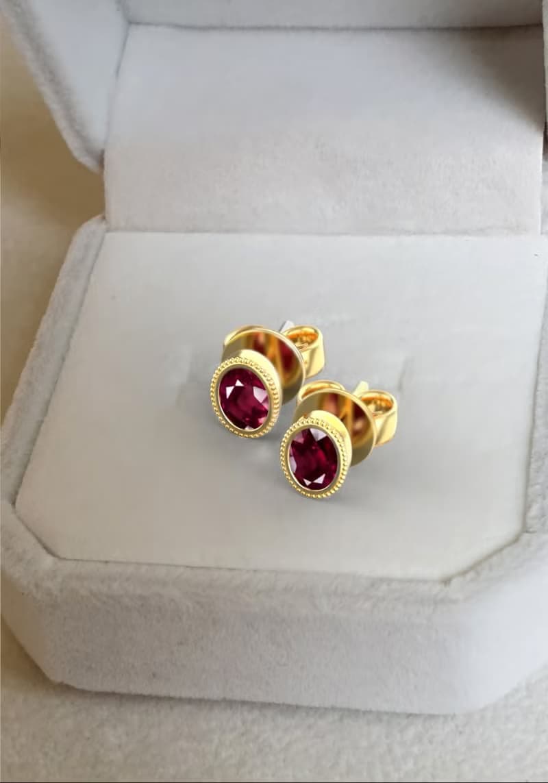 Stud Red Ruby Earring for Woman, Natural Ruby, 925 Silver, Earring Stud
