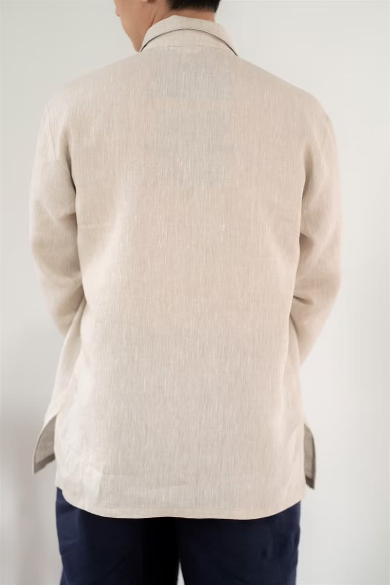 Blue & J Natural Linen Shirt Front Pocket Minimal Shirt - Natural Color