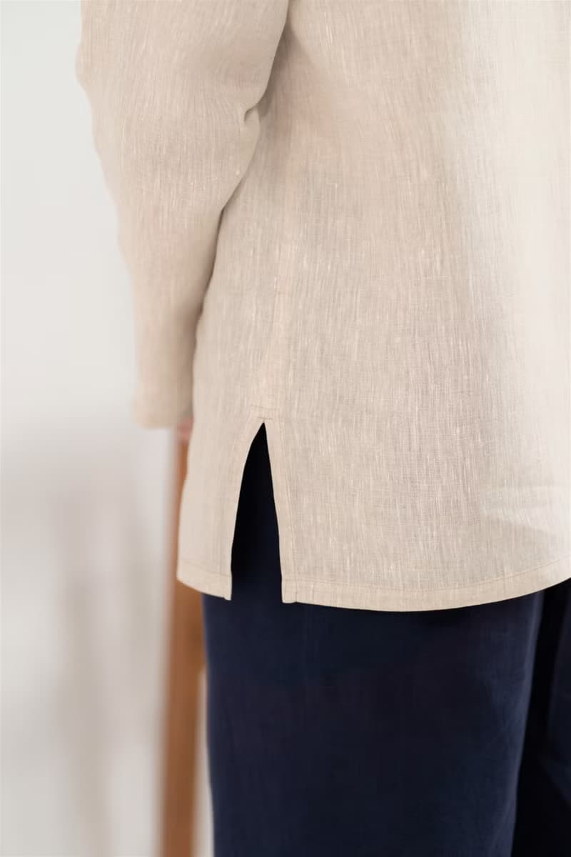 Blue & J Natural Linen Shirt Front Pocket Minimal Shirt - Natural Color
