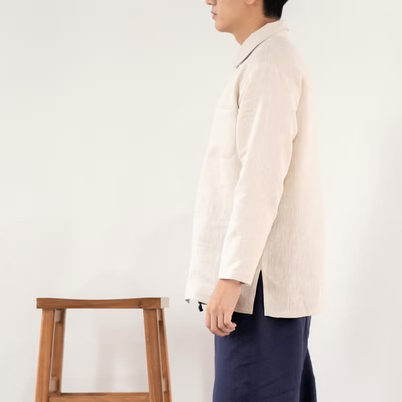 Blue & J Natural Linen Shirt Front Pocket Minimal Shirt - Natural Color