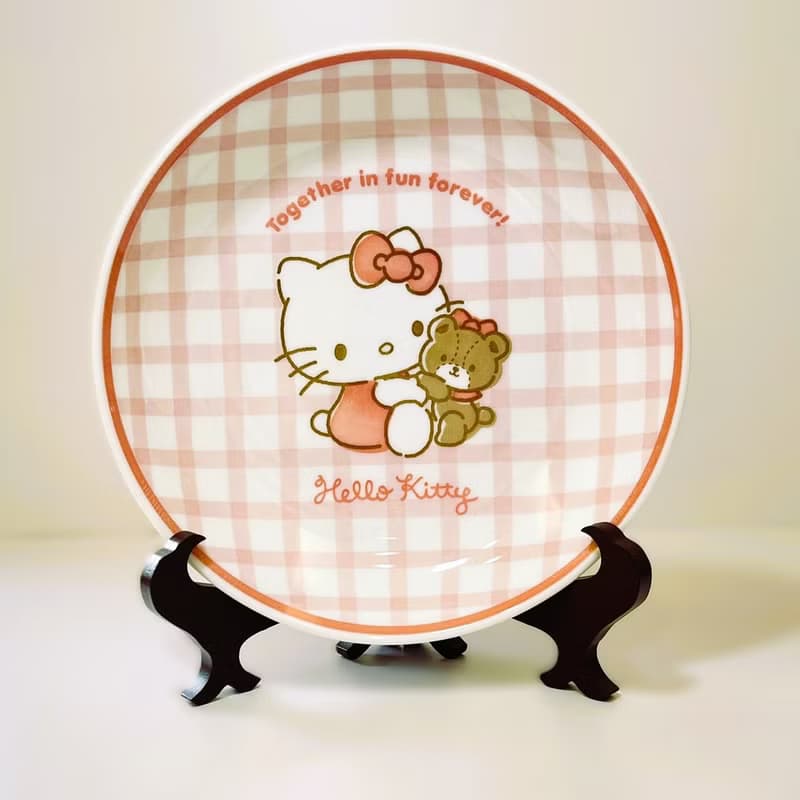 美濃燒-三麗鷗Hello Kitty聯名粉紅格紋餐具禮盒
