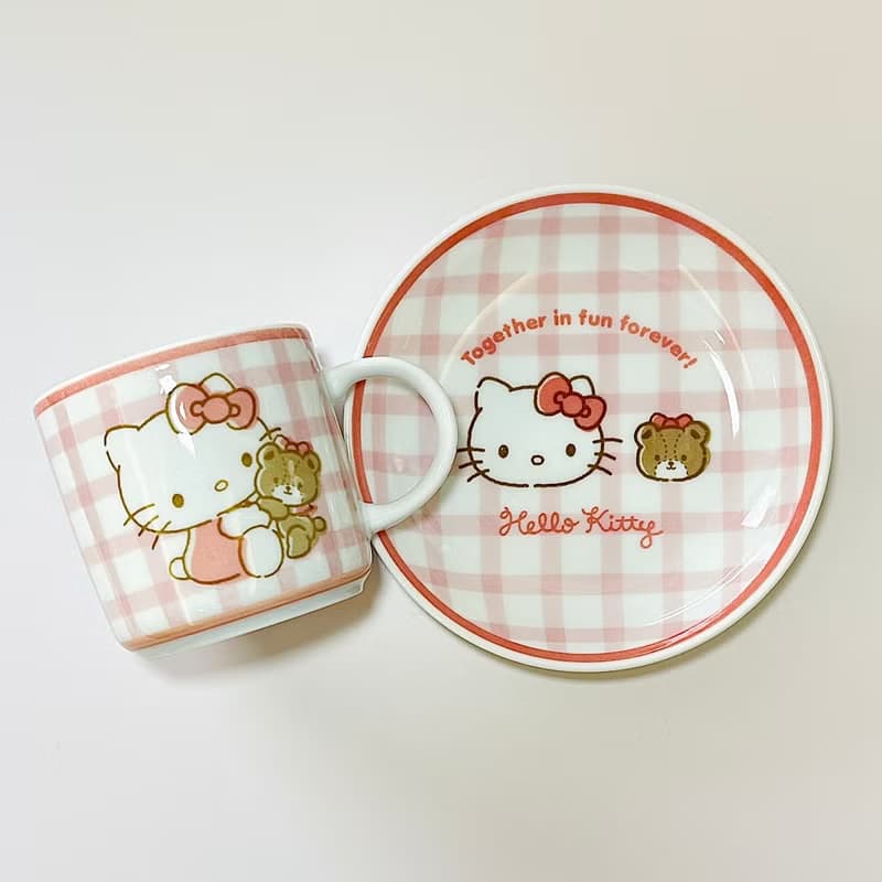美濃燒-三麗鷗Hello Kitty聯名粉紅格紋餐具禮盒