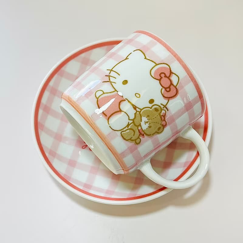 美濃燒-三麗鷗Hello Kitty聯名粉紅格紋餐具禮盒