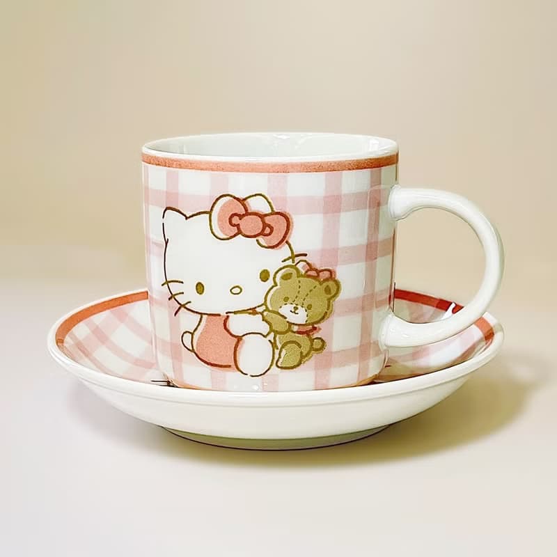美濃燒-三麗鷗Hello Kitty聯名粉紅格紋餐具禮盒