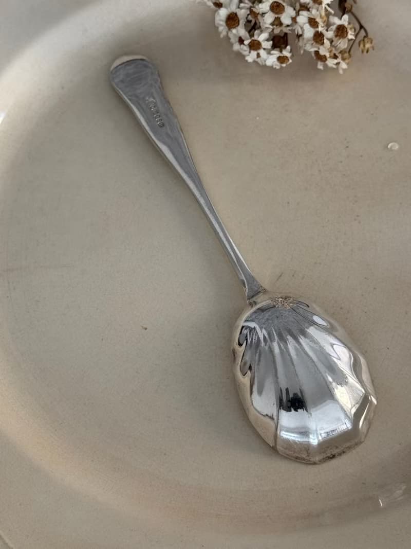 40865- 迷人古董鍍銀扇貝匙冰淇淋布丁甜點匙