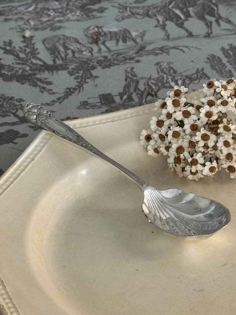 40865- 迷人古董鍍銀扇貝匙冰淇淋布丁甜點匙