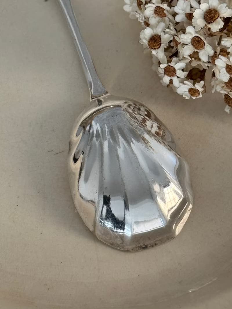 40865- 迷人古董鍍銀扇貝匙冰淇淋布丁甜點匙