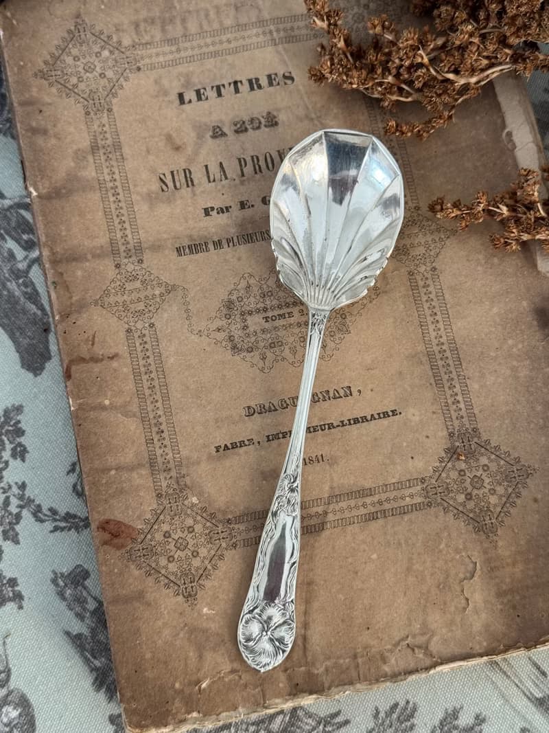 40865- 迷人古董鍍銀扇貝匙冰淇淋布丁甜點匙