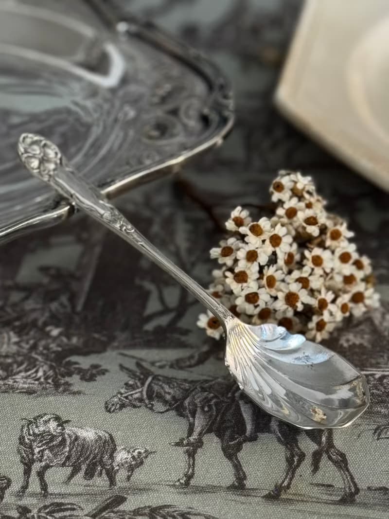 40865- 迷人古董鍍銀扇貝匙冰淇淋布丁甜點匙