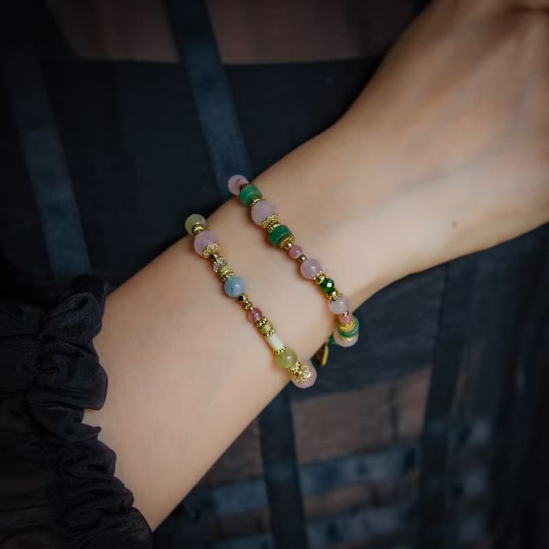 玫瑰之城 // C1435粉晶東陵玉紅紋石手鍊