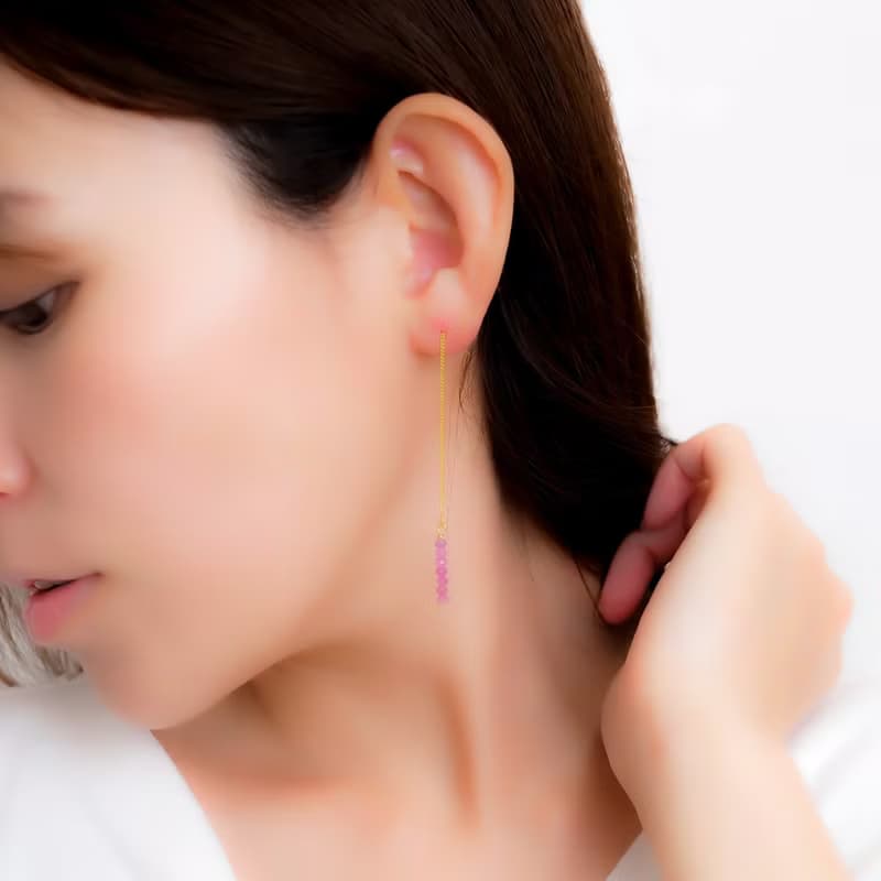 16kgp Pink Sapphire Chain Pierced Earrings Gift Box