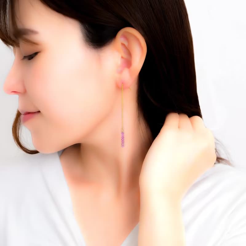 16kgp Pink Sapphire Chain Pierced Earrings Gift Box